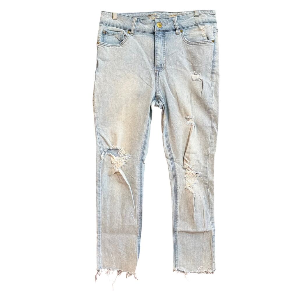 Seven7 Womens Jeans Blue Denim Distressed Weekend Slim Raw Hems Stretch 8
